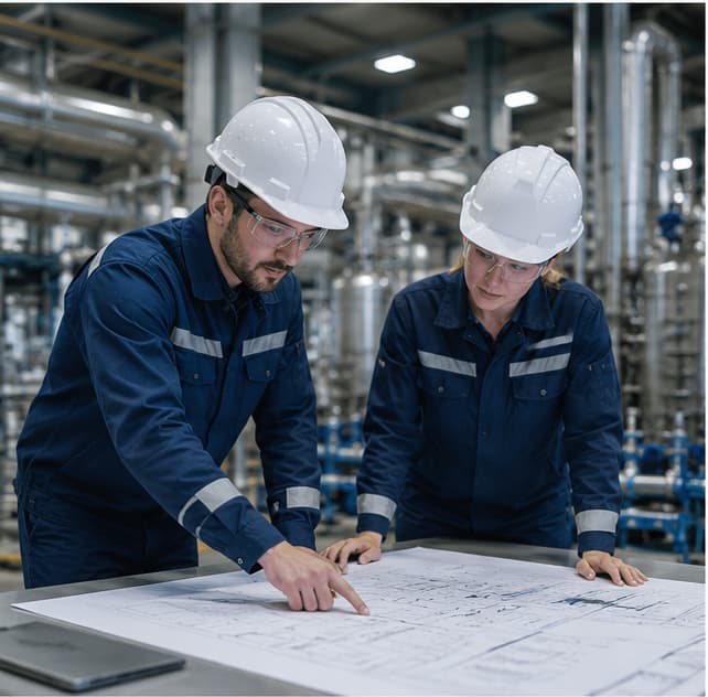 Methanica engineering team analyzing reactor specifications